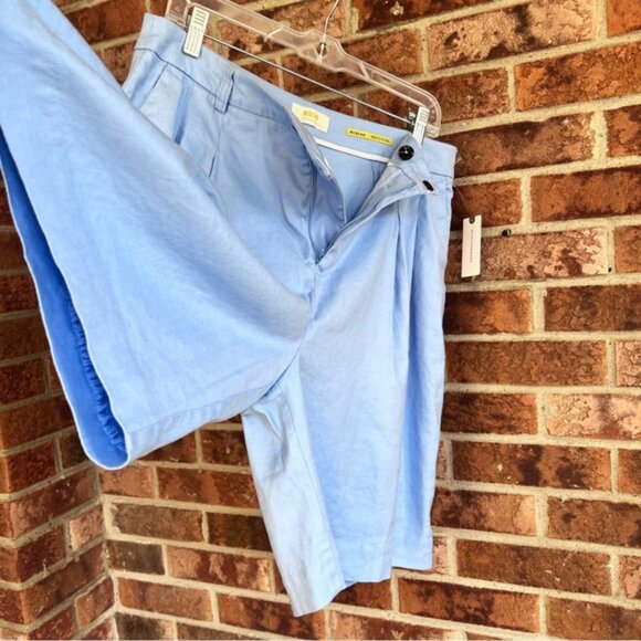 Anthropologie New Maeve Avery Pleated Trouser Shorts Linen Blend Light Blue - Picture 10 of 15